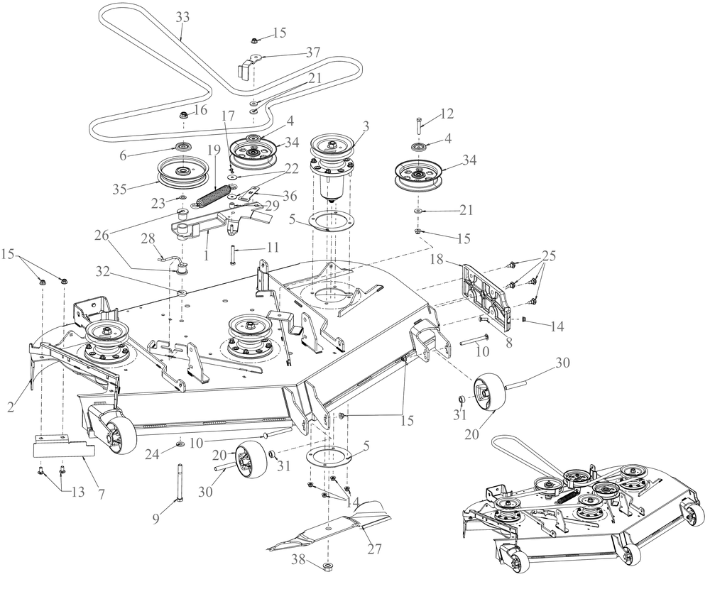 Deck Diagram and Parts List for ZTX6-54KW (47RIAHA7010)(2022) Cub Cadet Lawn Tractor